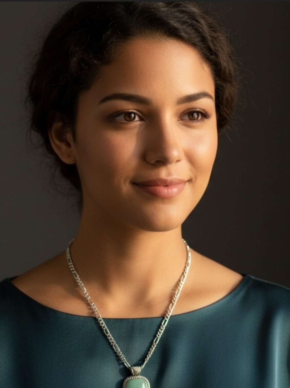 Silver Chain Necklace with Green Pendant - Women Jewelry